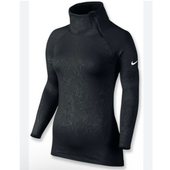 Nike Pro HyperWarm Vixen Top Women Black Snake Print Pullover Mock Neck Athletic - Picture 1 of 9